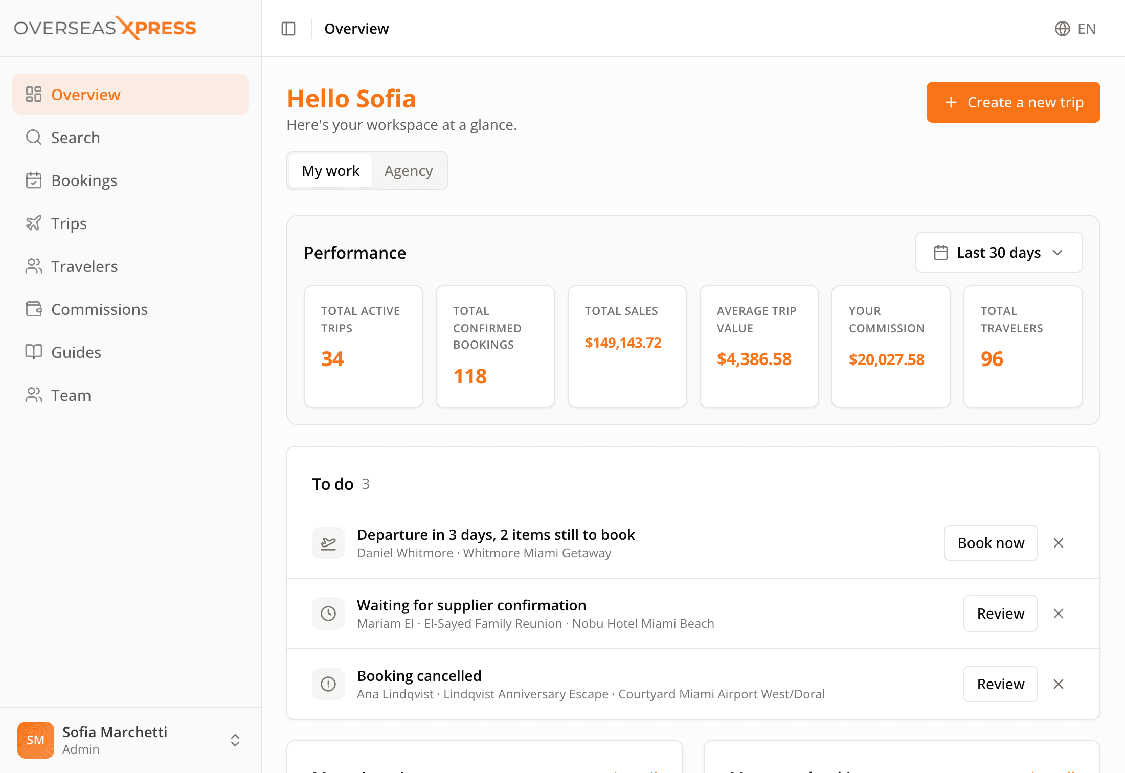 Overseas Xpress dashboard